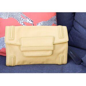 BCBGMAXAZRIA Savy Chic Clutch Leather - Lime Yellow - NWT